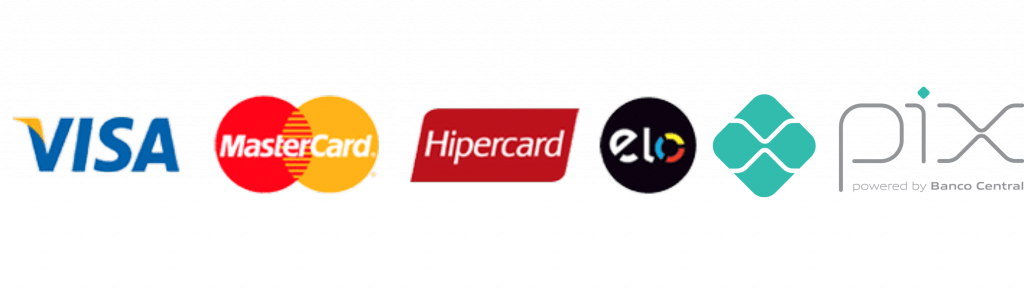 Visa, MasterCard, Hipercard, Elo e Pix