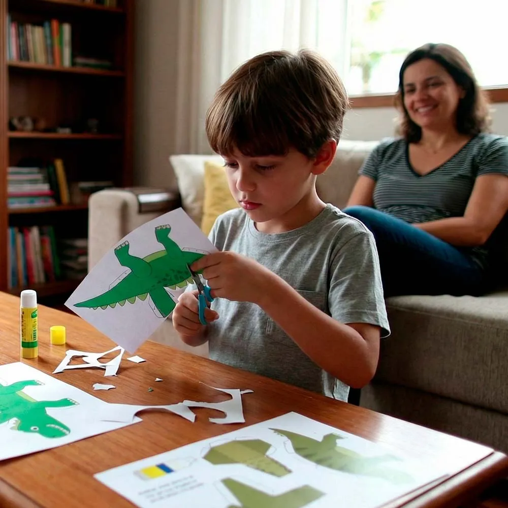 Crianças montando papercraft